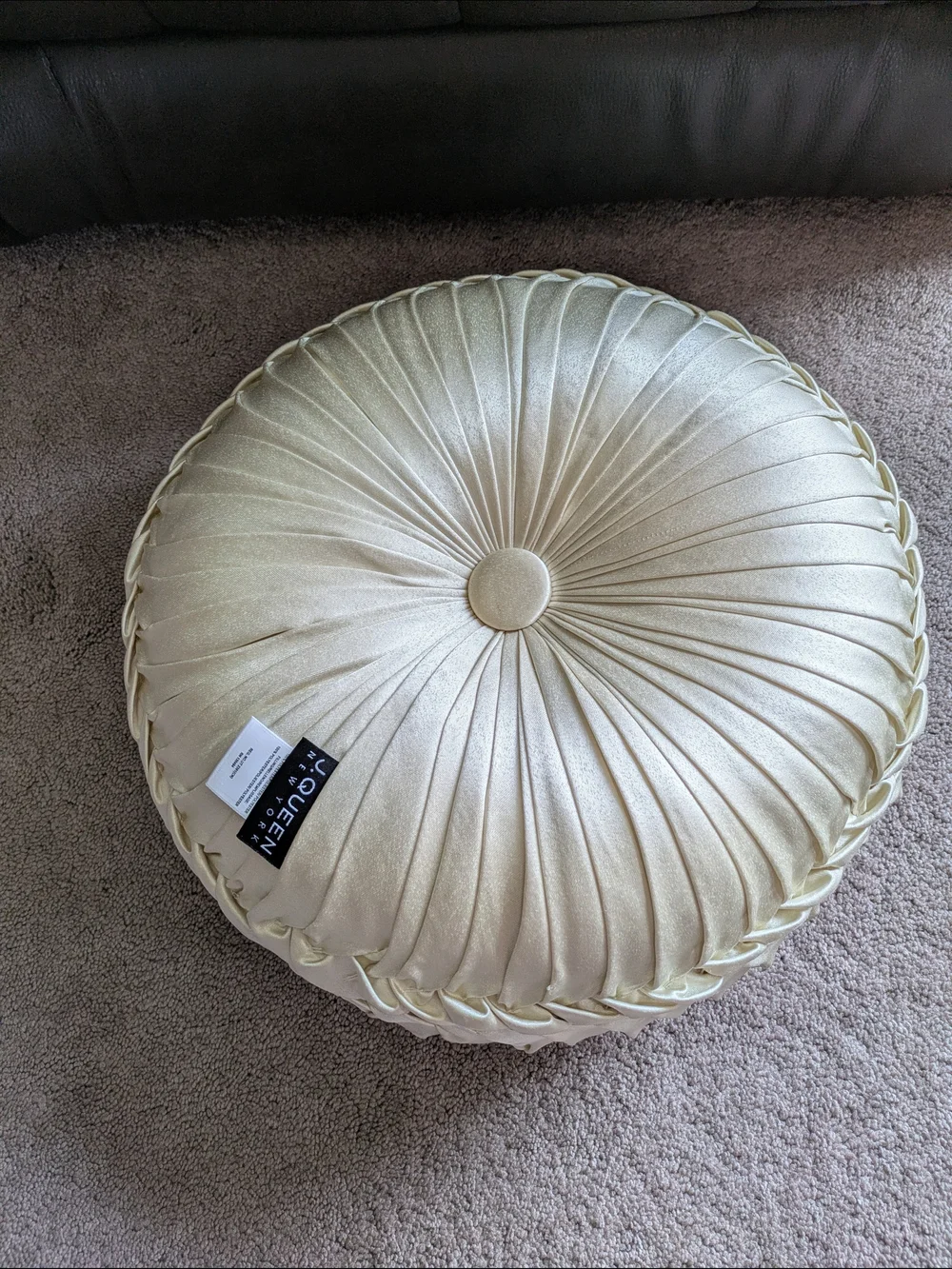 Elegant Round Pleated Decorative Pillow in Cream